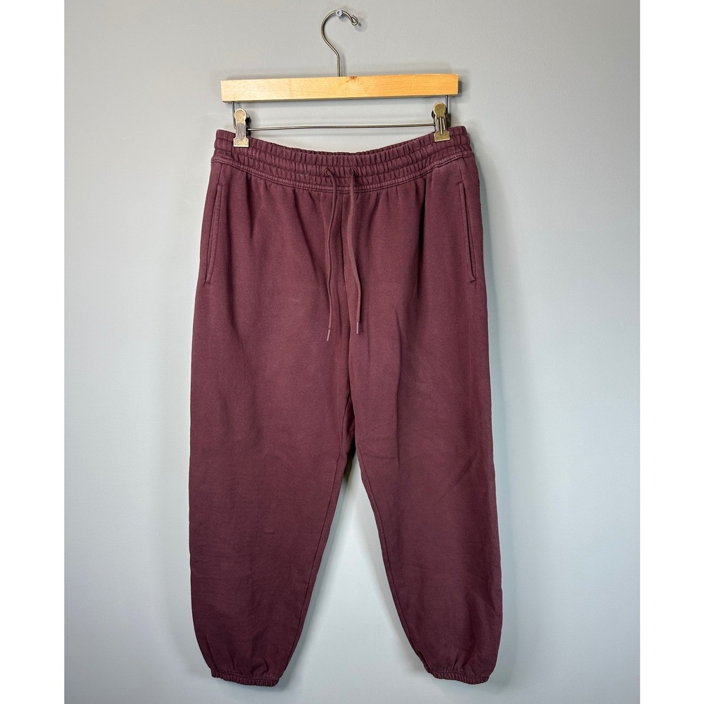 Athleta Sweatpants Womens Medium Burgundy Drawstring Elastic Cuffs Fleece